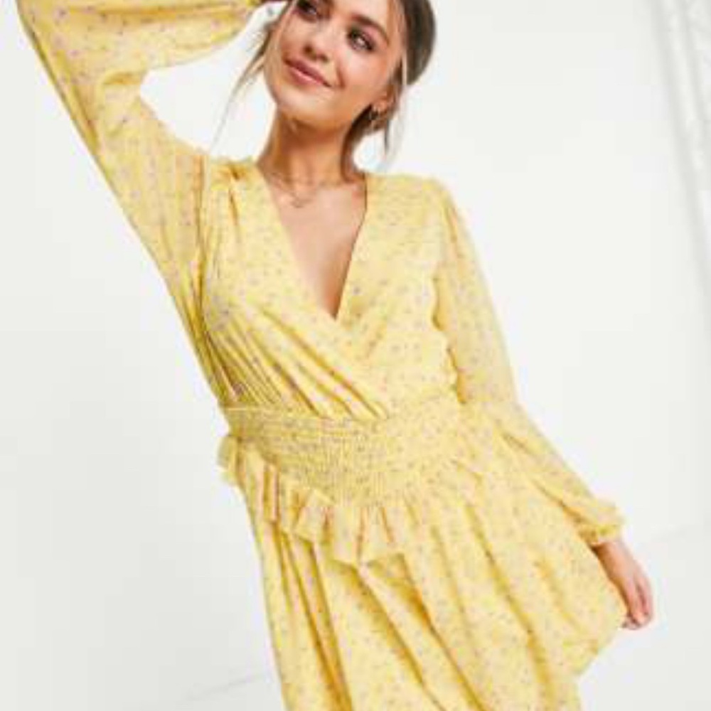 ASOS Yellow Floral Wrap Dress
